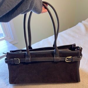 Genuine Italian Leather Suede Handbag – Dark Brown